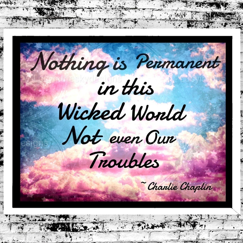 Art Print Quote Charlie Chaplin Pink Skies Inspirational Wall Decor 8.5x11